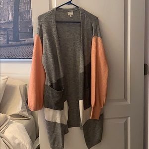 Pocketed Colorblock Cardigan Coral- Small/Medium